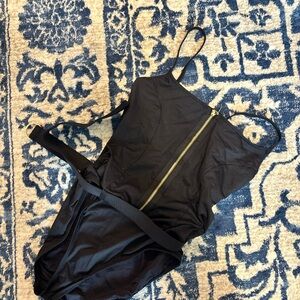 La Blanca Black Bodysuit with Gold Zipper